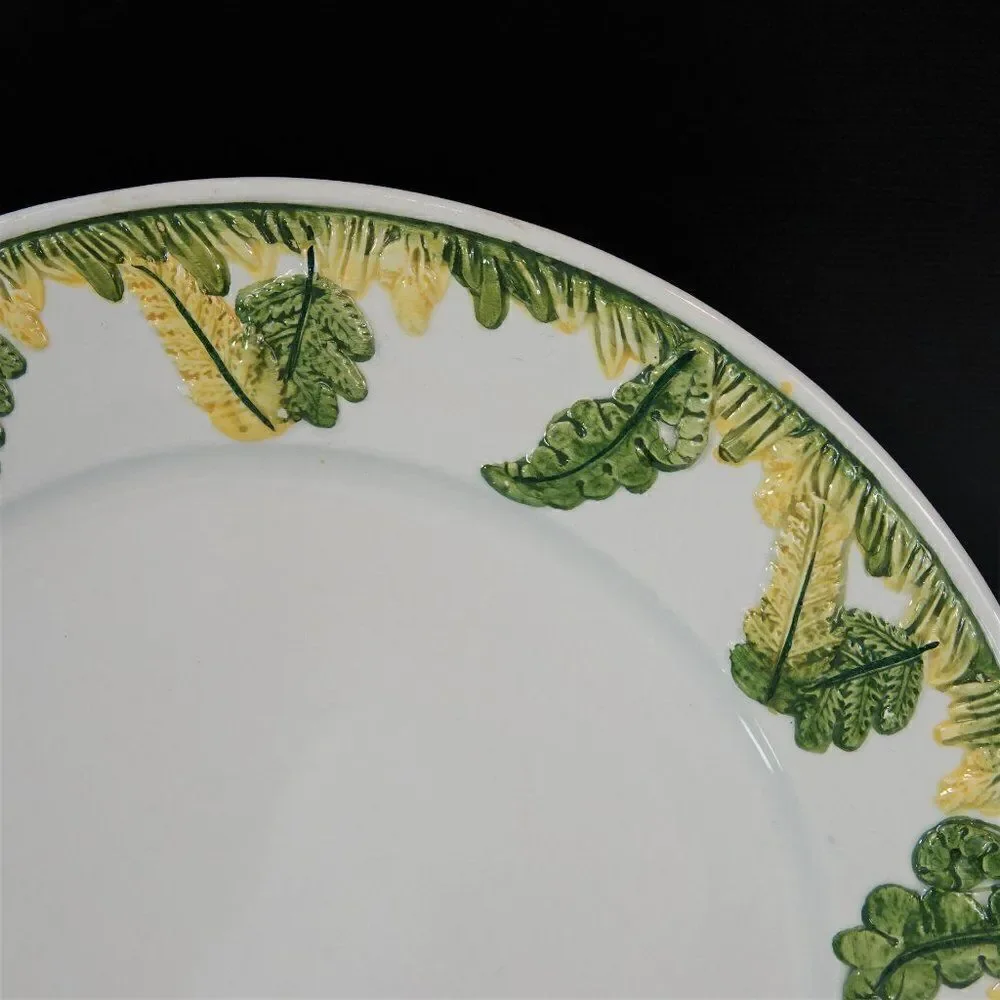 Vintage Italian Dinner Plates Set Of 4 Green Garden Ferns Flower Bud Cottagecore
